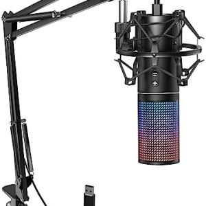TONOR RGB Micro PC Gaming, USB Microphone Condensateur Professionnel pour Streaming Podcast Studio Enregistrement Singing Youtube Gamer Chant Stream Voix-Off pour Ordinateur de Bureau et Laptop Q9S