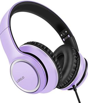 LORELEI X8 Casque filaire mic 1,45 m nylon anti-nœuds 3,5 mm, léger pliable portable smartphone tablette ordinateur MP3/4 (violet foncé)